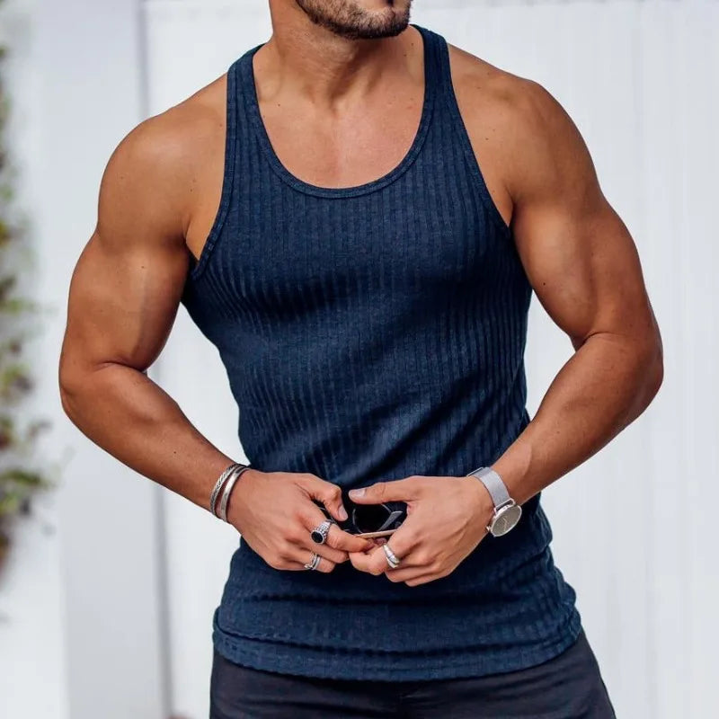 Summer Knitted Fitness Sports Leisure I-shaped Mens Tank Top Fashion Solid Gym Clothing Blusas Tanks Tops Men Clothes T-shirts