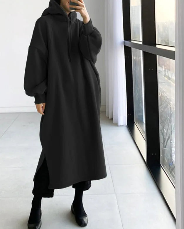 2025 Thicken Autumn Winter Women Oversized Hoodie Long Dress Solid Fashion Long Sleeve Female Clothing Casual Loose New Dresses