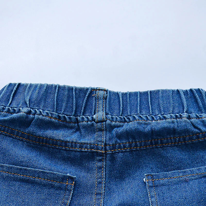 Children's Jeans Children's Clothing Autumn New Style Girls' Versatile Straight Tube Hole Casual Korean Style Boys' Pants