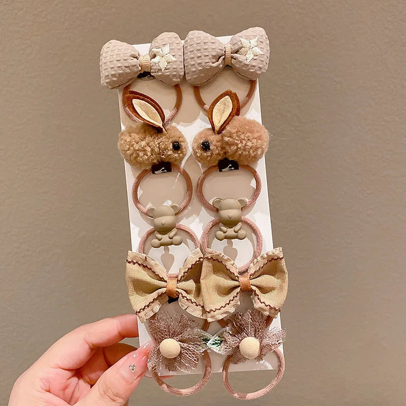 10Pcs/Set Girls Cartoon Hair Band Sweet Bow Hair Ties Elastic Rubber Band Princess Flower Scrunchies Kids Hair Accessories