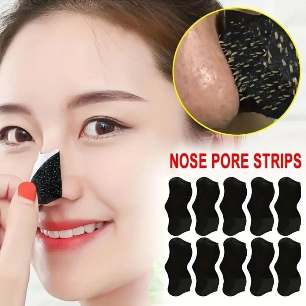 10PCS New Deep Cleaning Nose Patch Shrink Pore Bamboo Charcoal Blackhead Remover Shaped Black Nose Pore Strips Women Beauty