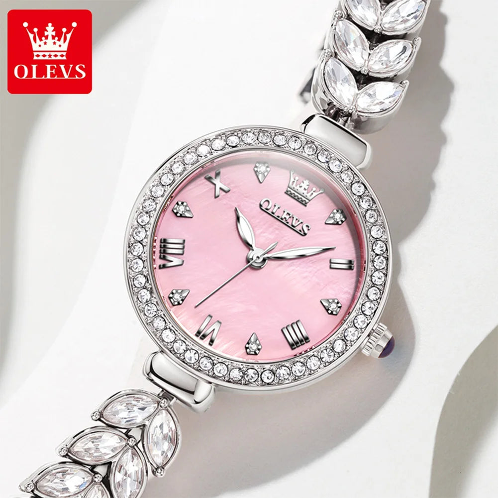 OLEVS 9971 Original Quartz Watches for Woman Fashion Full Diamond Mermaid Bracelet Wrist Watch Luxury Elegant Ladies Dress Watch