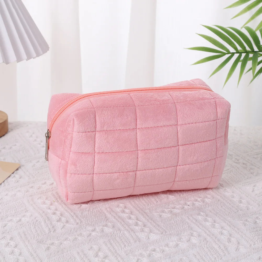 Cosmetic Bag Plush Pink Makeup Pouch Large Capacity Travel Toiletry BagOrganizer Makeup 2025 Storage Female Travel Wash Pouch
