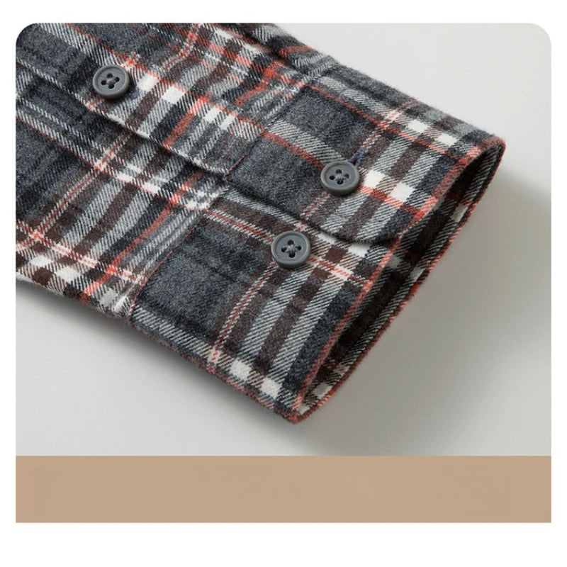 100% Cotton Flannel Shirt Men's, Plaid Casual Jacket, Anti-Wrinkle, Multi-Color Gold Quality Long-Staple Cotton S-4XL