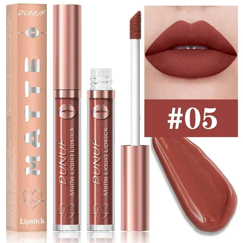 Matte Velvet Lip Gloss Dark Red Brown Lip Glaze Long Lasting Waterproof Liquid Lipstick Natural Moisturizer Transparent Lip Oil