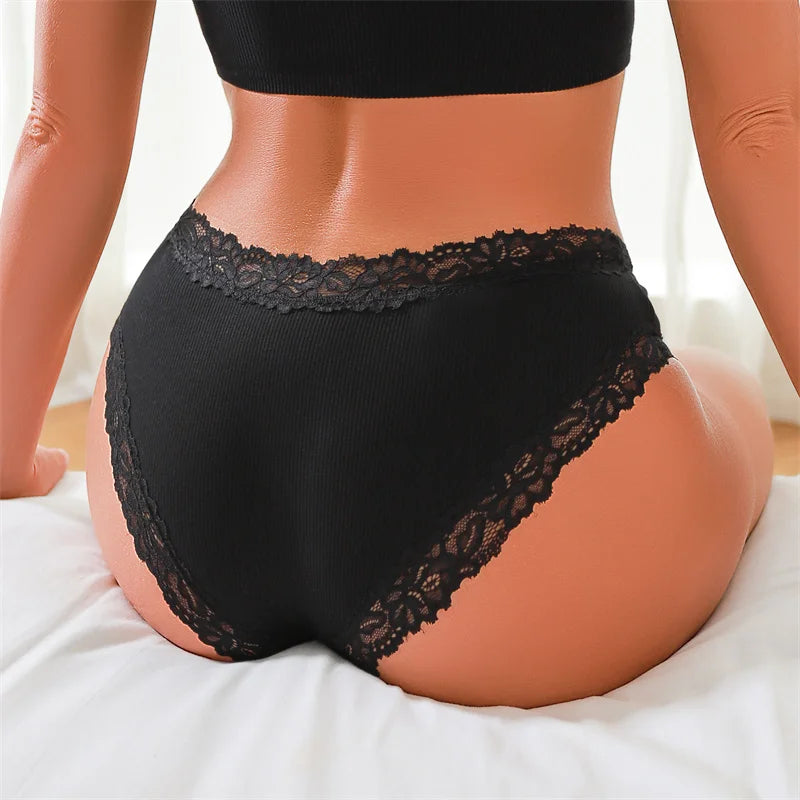 3PCS/Set Sexy Lace Cotton Panties for Women Flroal Lace Seamless Briefs Low Rise Lingerie Female Breathable Soft Underwear S-XL