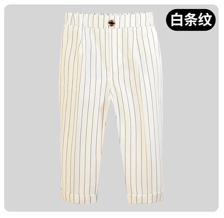 New Children Boys Suit Pants Cotton Plaid Kids Boys Casual Pants Elementary School Performance Pants For 1-10Y Boys Loose Pants