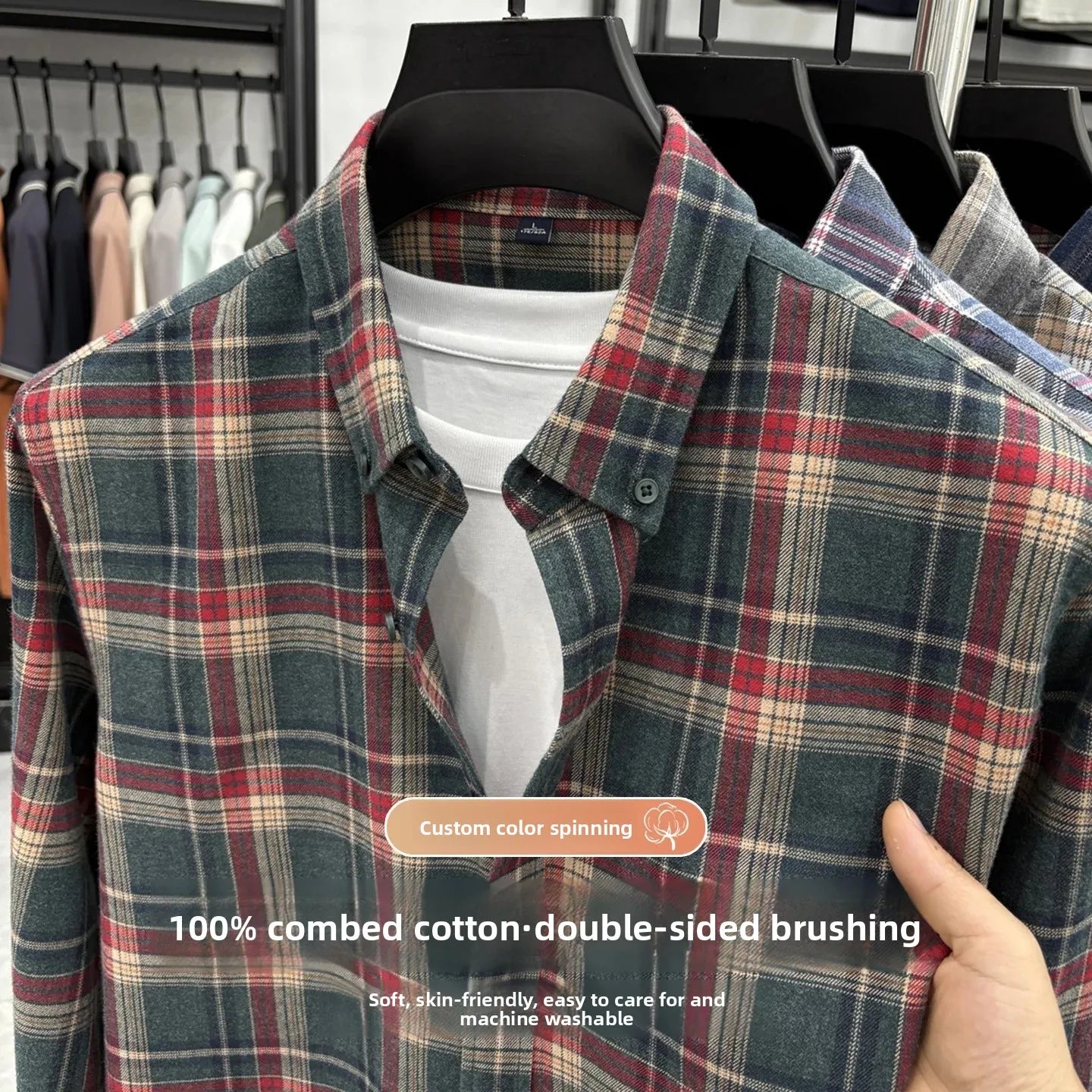Pure Cotton Flannel Plaid Long Sleeve Casual Shirt for Men Spring Autumn New Style Retro Cross-Border Checkered Shirt