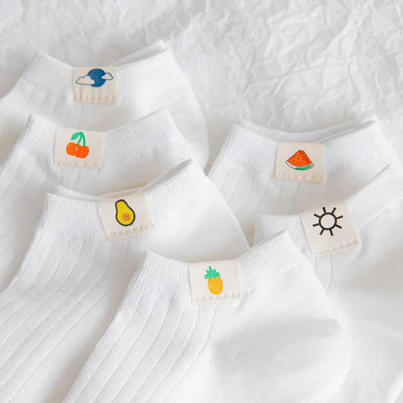 Solid Color White Short Socks Women Casual Cotton Breathable Low Cut Ankle Socks College Style School Students Kawaii Cute Socks