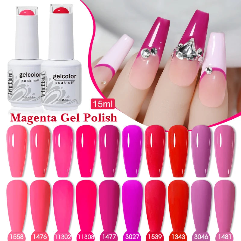 Arte Clavo 15ml Rose Red Pink Color Gel Nail Polish Autumn Winter Hot Sale Long Lasting Soak Off For Manicure Nail Art Gel