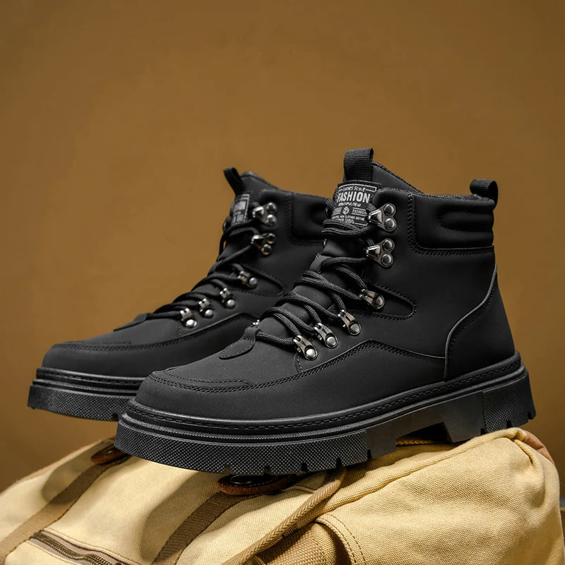 New Men's Leather Boots Brand Retro Comfortable Boots for Men 2025 Fashion High Top Non Slip Casual Shoes Business Work Shoes