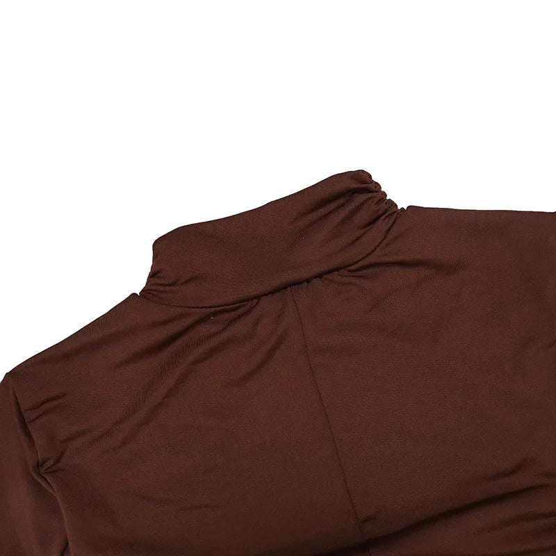 Winter Women Sexy Solid Bodycon Mini Dress Turtleneck Pleated Long Sleeve Slim Vestidos Elegant High Waist Club Party Streetwear