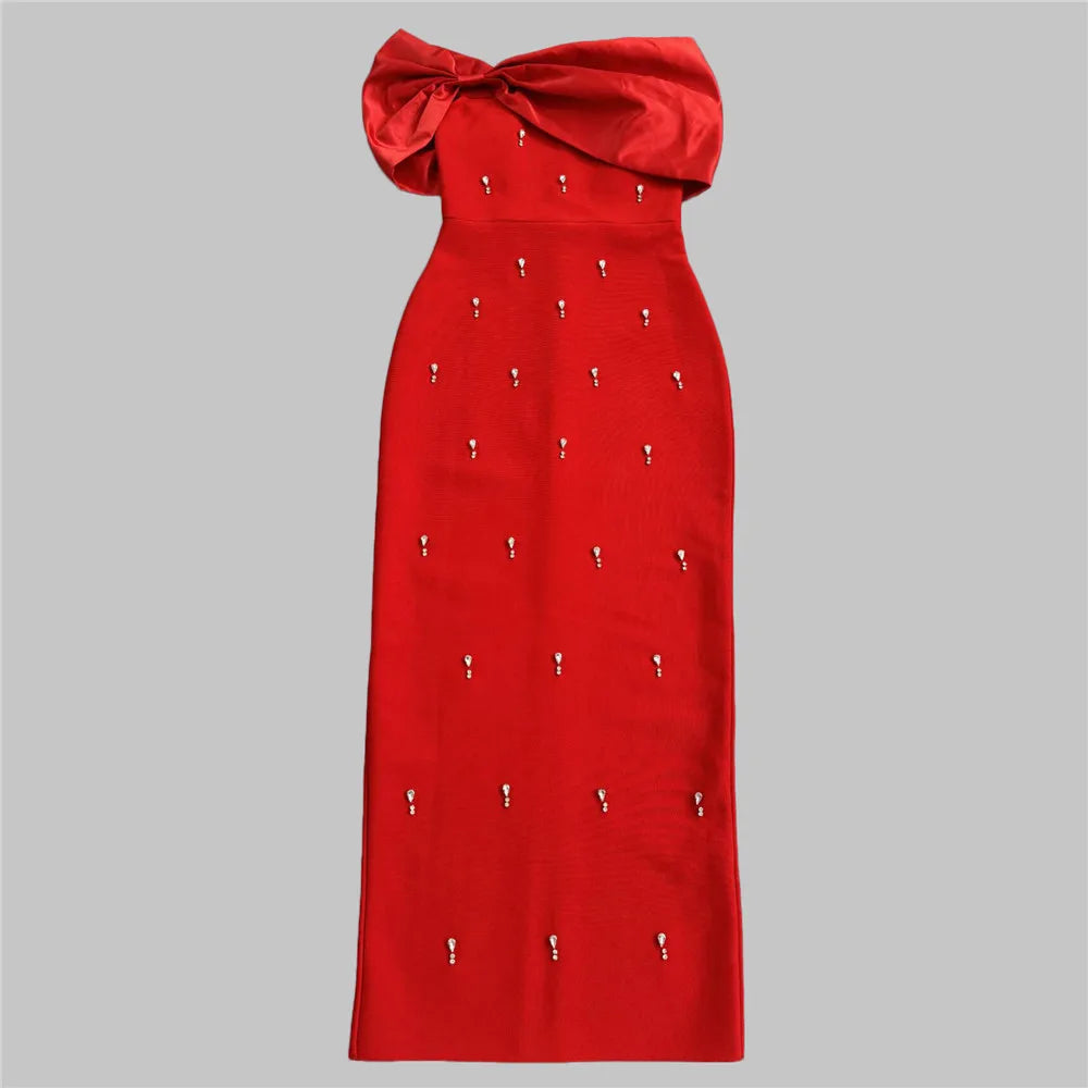 Women Sexy Beading Bandage Dress Off The Shoulder Patchwork Bodycon Clothes Club Party Elegant Dresses