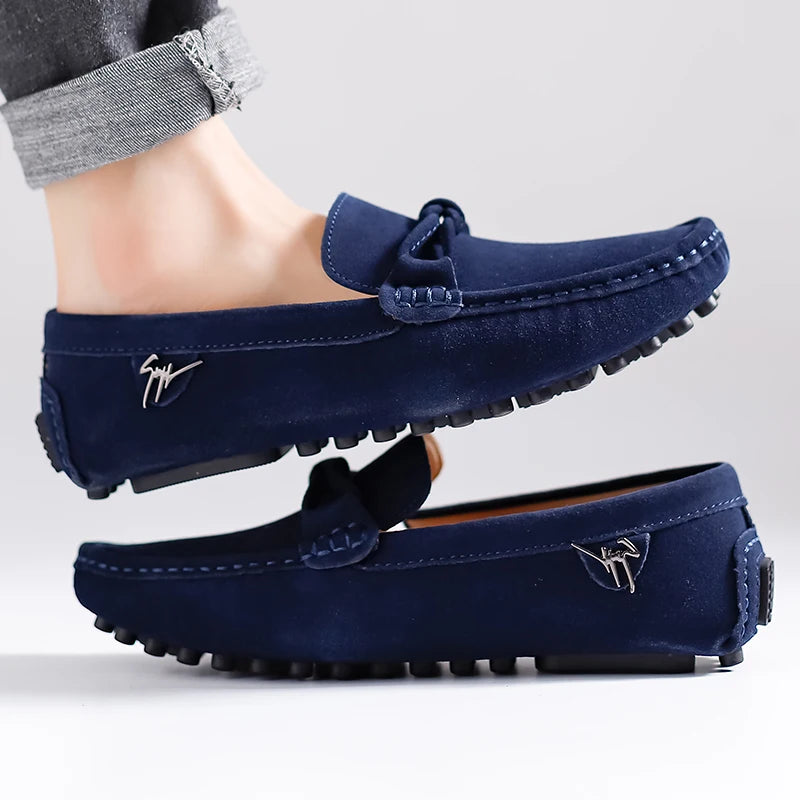 Suede Leather Men Loafers Handmade Slip-On Dress Shoes Comfortable Cushioned Insole Business Casual Shoes Man Driving Moccasins