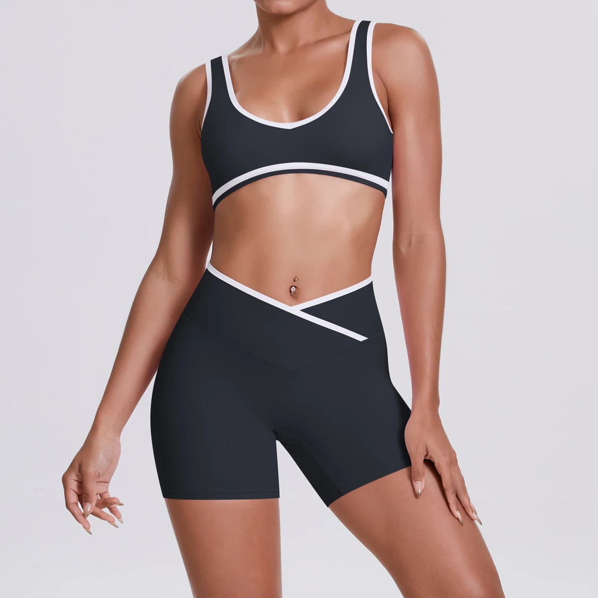 Women Two Piece Gym Workout Set Female Bra Yoga Sets 2ps Shorts Fitness Wear Women Quick-Dry Camisole Sports Bra Suits