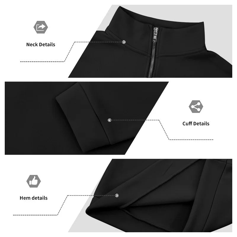 Autumn Winter Men's Fleece Quarter Zip Pullover Man Long Sleeved Loose Stand-up Collar Sweater Casual Comfy Mock Neck Sweatshirt