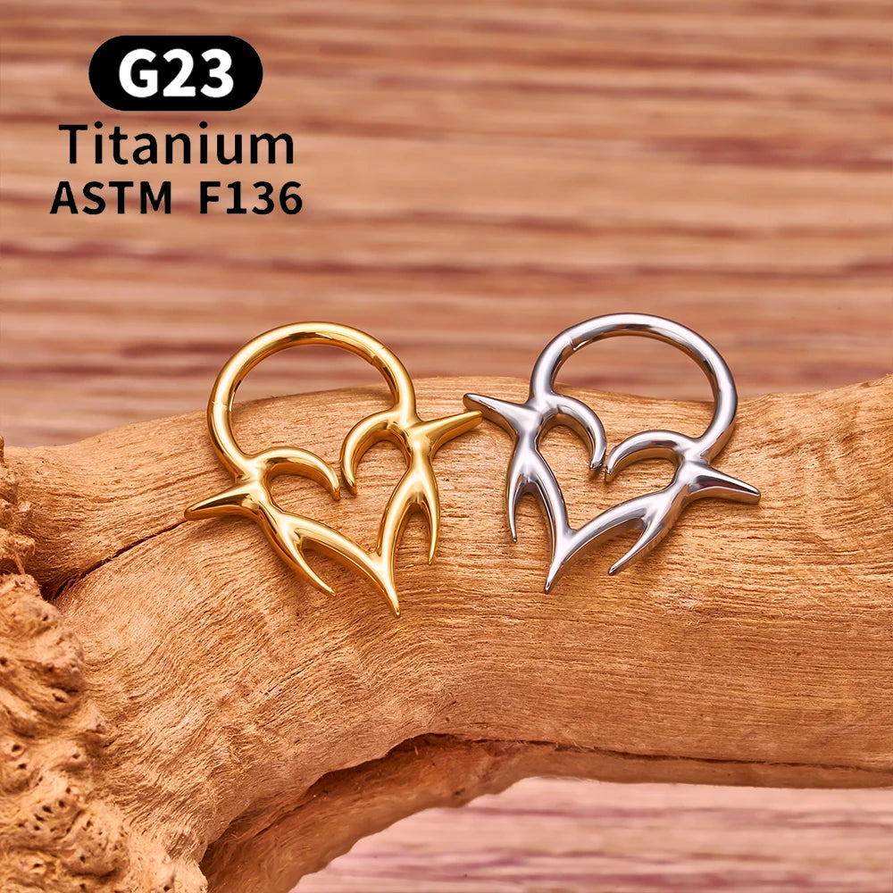 ASTM F136 G23 TItanium Piercing Septum Heart Nose Rings 16G Hinged Clicker Tragus Cartilage Helix Earrings Punk Body Jewelry