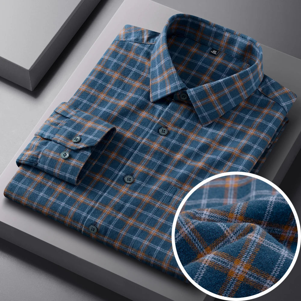 Vintage Men's Flannel Shirts with Pocket Long Sleeve Brushed Shirt for Men Warm Casual Soft Cotton 100% Button Down Plaid Shirt