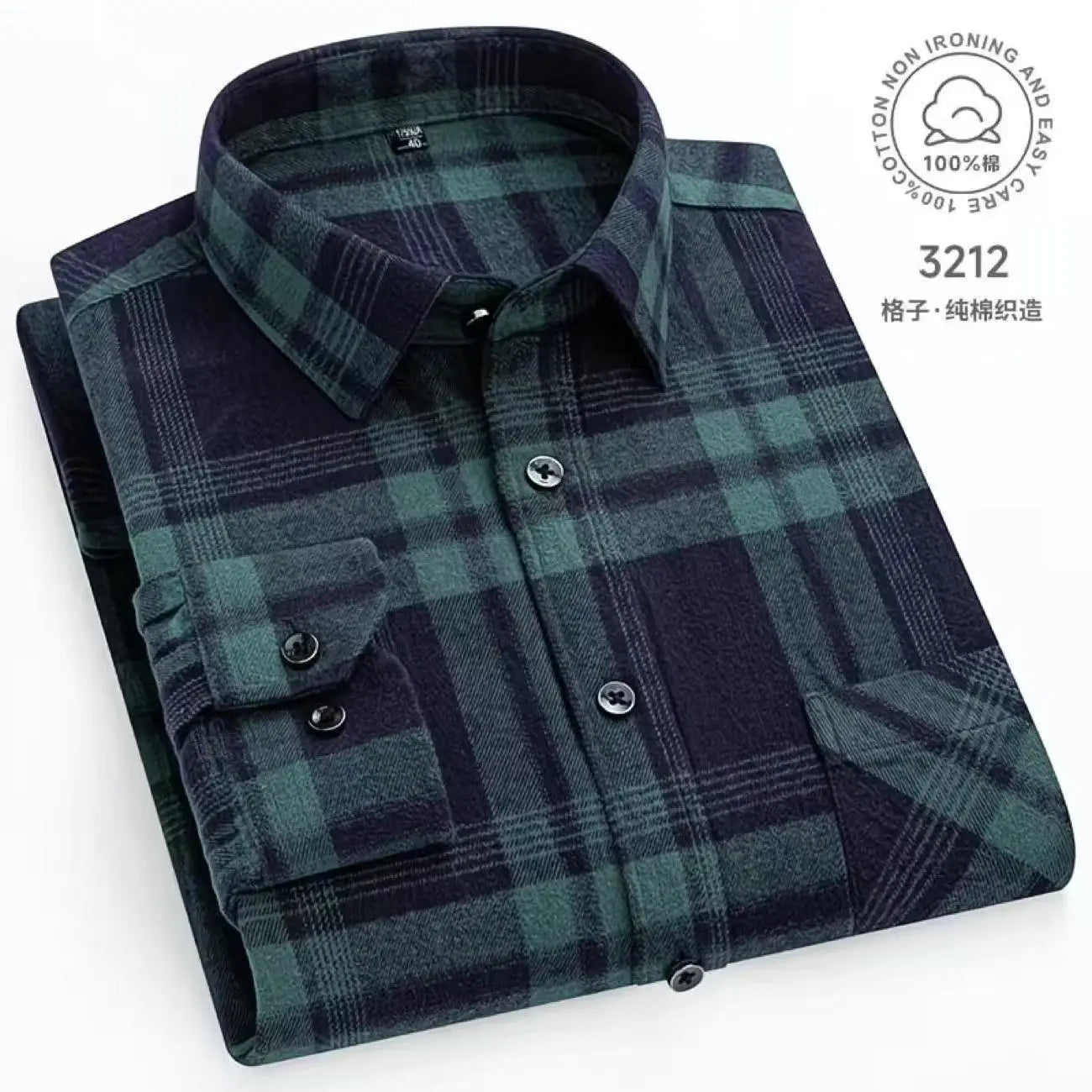 Men's 100% Pure Cotton Flannel Soft Regular-fit Long Sleeve Brushed Shirt Single Pocket Comfortable Casual Plaid Shirts 11XL-9XL