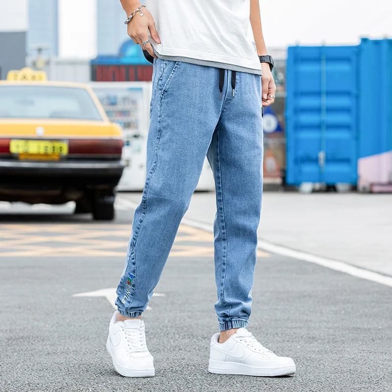 New Big Size 8XL Men's Jogger Jeans Streetwear Black Blue Casual Denim Cargo Pants Stretch Cotton Taper Jeans Baggy Trousers