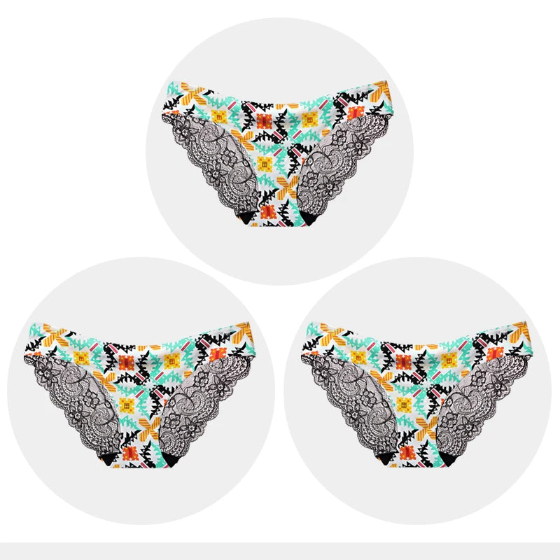 Women's Seamless Underwear Leopard Intimate Women Sexy Lace Black Floral Panties Seamless Panty 3pcs/set