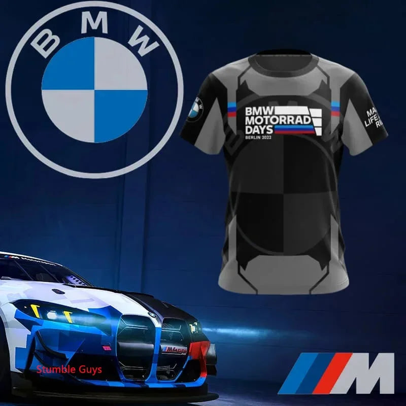 Summer Men's BMW T-Shirt Sports Motorcycle Racing Short Sleeve Fashion Casual M Power Car Brand Clothes