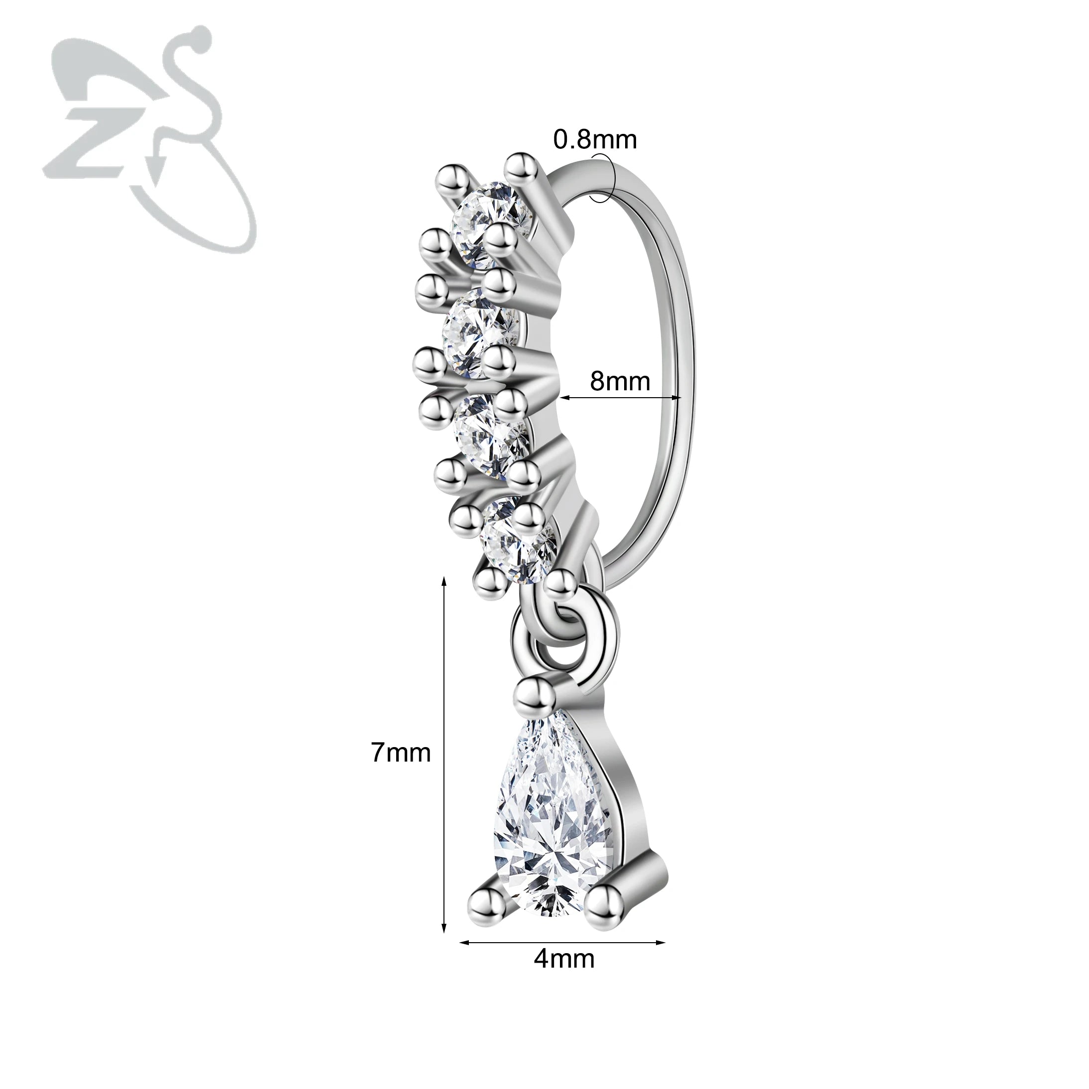 ZS 1PC Butterfly Leaf Moon Shape Nose Piercing Silver Color Septum Ring Stainless Steel Nose Clicker Cartilage Piercing 20G