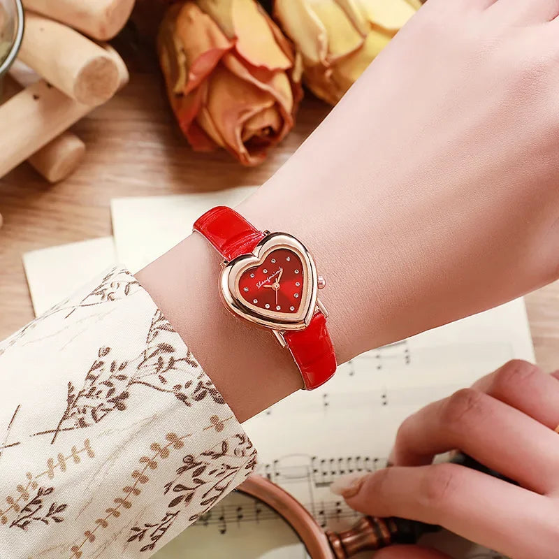 Luxury Watch Women Quartz Leather Watches Heart Ladies Wristwatch Rhinestone Dress Clock Gift Reloj Mujer Montre Femme