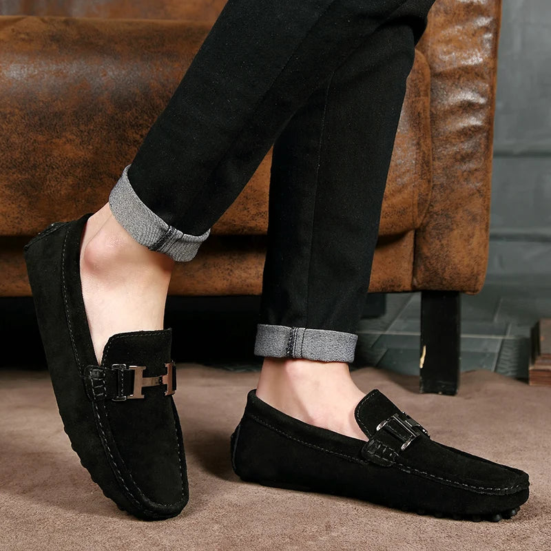 Classic Mens Loafers Male Summer Soft Shoes Fashion Men's Casual Leather Shoe Suede Casual Flats Breathable Hand-stitching Shoes