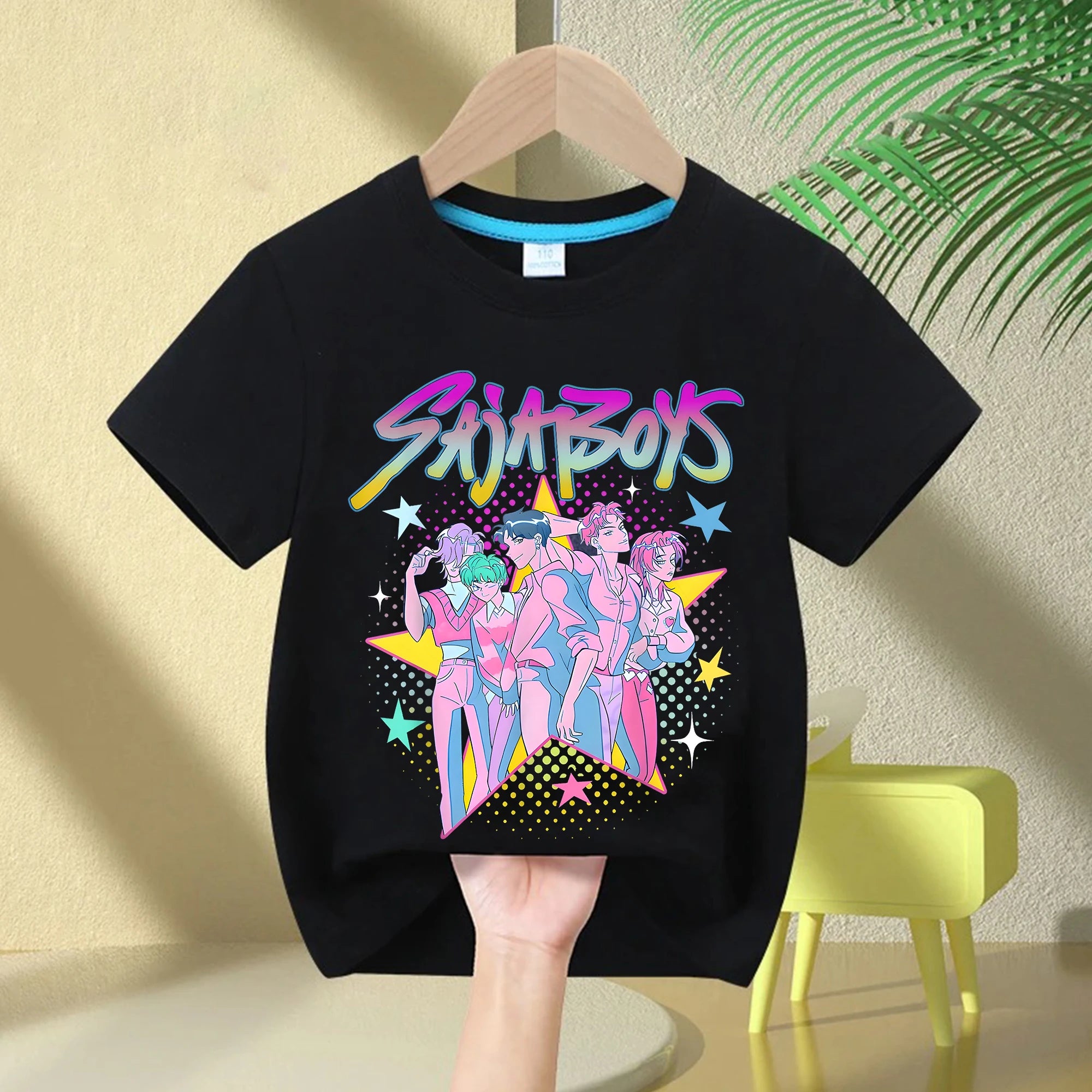 New 2025  KPop Demon Hunters Saja Boys Cartoon Boys T-shirt Round Neck Print Fashion Casual Top Children's T-shirt Kids Clothing