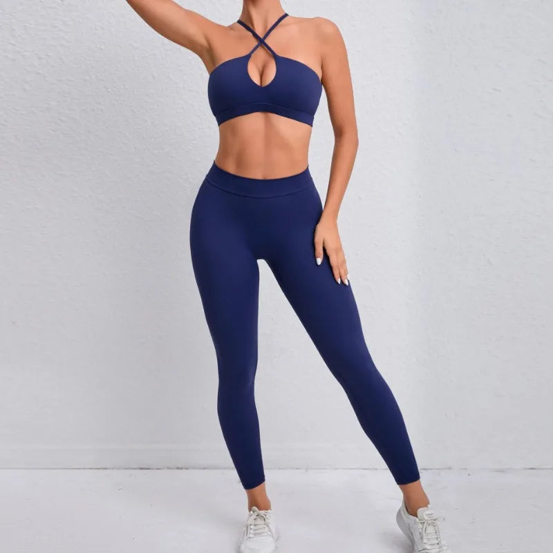 Seamless Yoga Sets Sports Fitness Hip-lifting Nude Feel Pants Cross Beauty Back Bra Suits Workout Gym Leggings Set for Women
