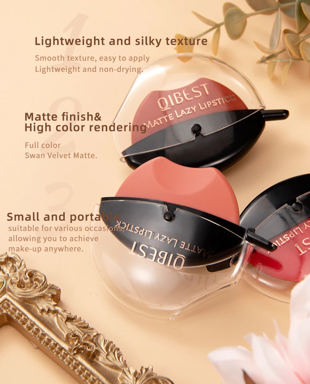 Lip-shaped lipstick seal Sip into makeup lazy blush lipstick Matte makeup effect Moisturizing lip gloss Waterproof non-stick cup