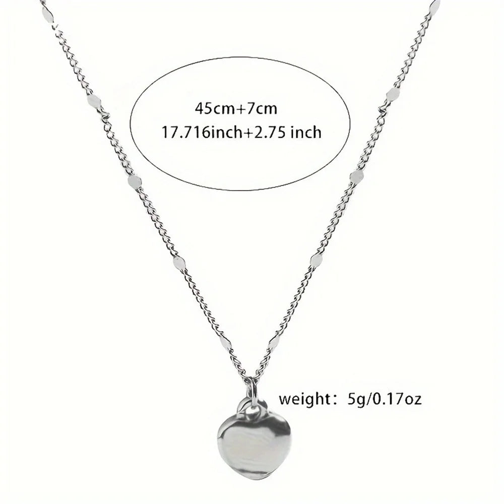 Simple Love Heart Pendant Necklace Golden Silver Color Trendy Office Lady Link Chain Neck Jewelry Gift for Friend Fashion