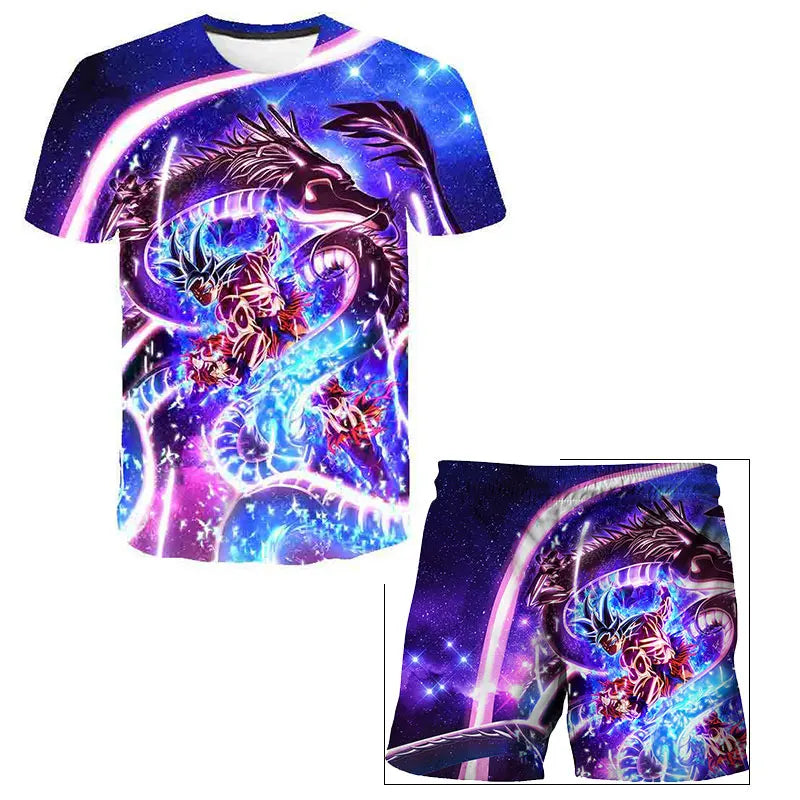 Japanese cartoon Dragon Ball Z T-shirt children's top T-shirt shorts two-piece set for summer boys T-shirt+shorts beach pants