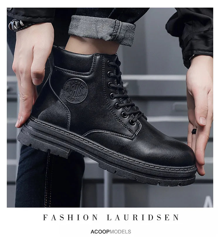 New autumn men shoes boots High Top Fashion Motorcycle Leather Shoes Outdoor leisure comfortable Boots male Lace-Up Botas