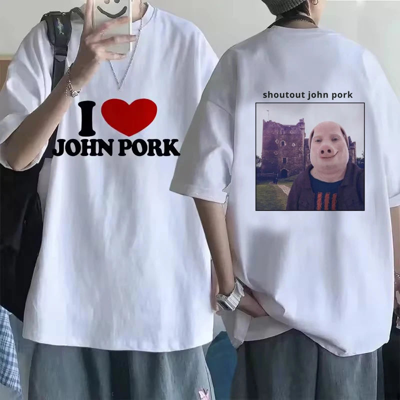 Funny John Pork Is Calling Answer Call Phone Tee Shirt for Men Women Pig Tops Tshirt Gothic Hip Hop T-shirt Streetwear Clothes