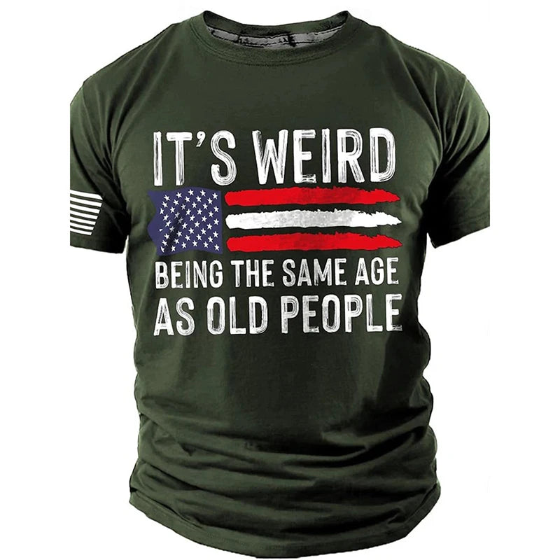 Summer Men's Retro Flag Printed T-shirt 3D Skull Round Neck Short Sleeve Casual Breathable Men's Large Size T Shirt Hot Model