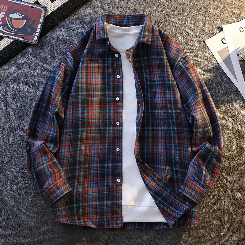 High-quality, fashionable, stylish, versatile and trendy men's checked long-sleeved shirt for autumn banquets and casual wear