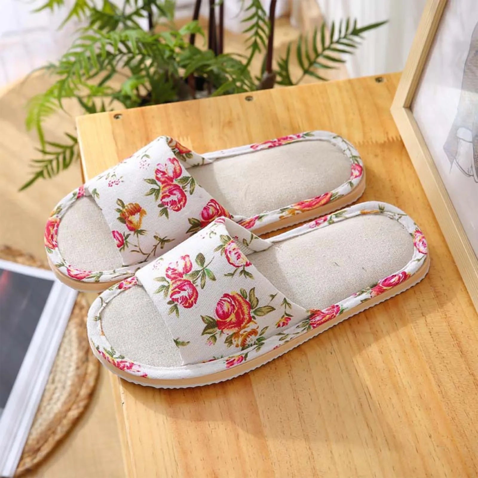 Fashion Slippers Casual Floral Women Home Indoor Comfortable Flat Shoes Bedroom Anti-slip Sandals Spring Autumn