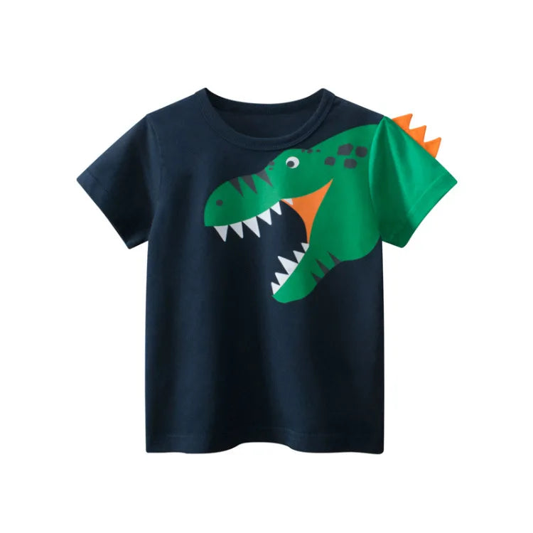 2-9 Years Boys T Shirt Graffiti Baby Kids Children Cotton Short Sleeves Summer Clothing Car Dinosaur Shark Printing