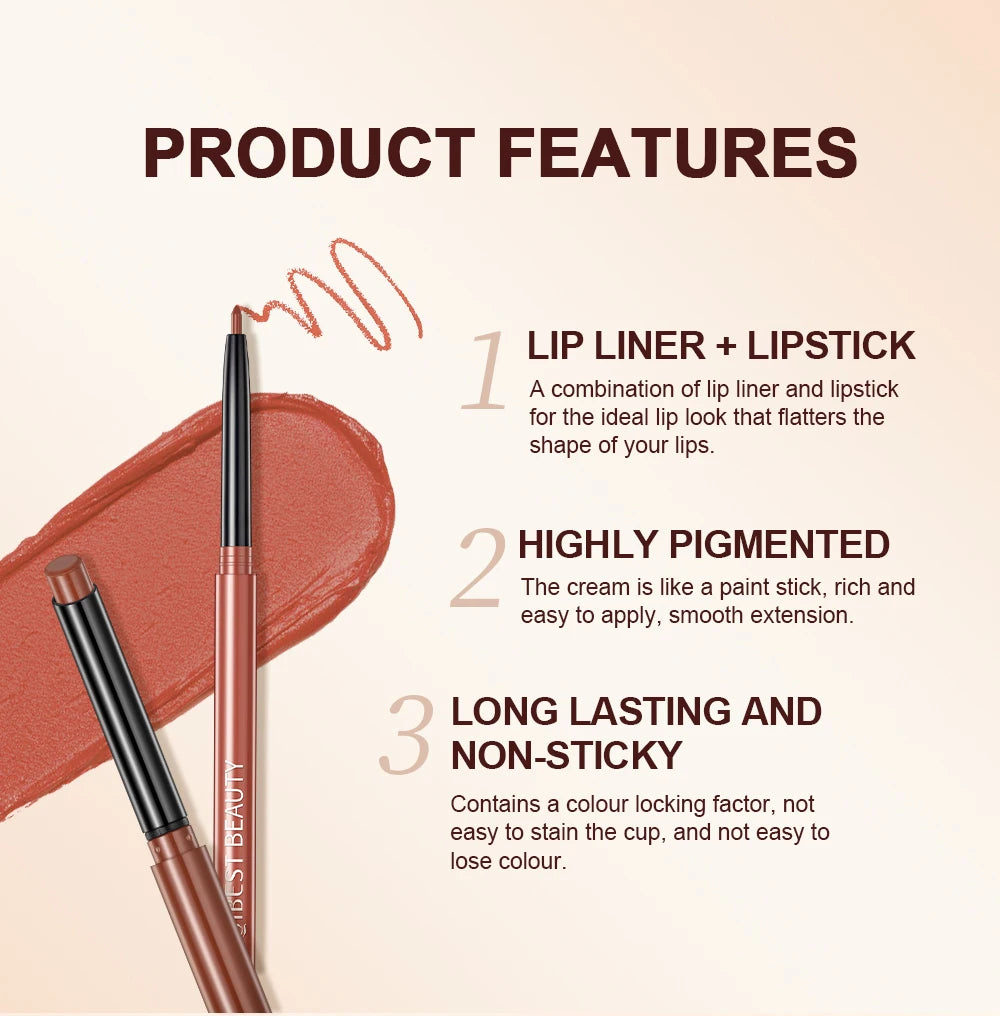 QIBEST Matte Nude Lipstick Pen Long Lasting Lipliner Lip Pencil Waterproof Lip Liner Contour Sexy Red Lip Makeup Set For Women
