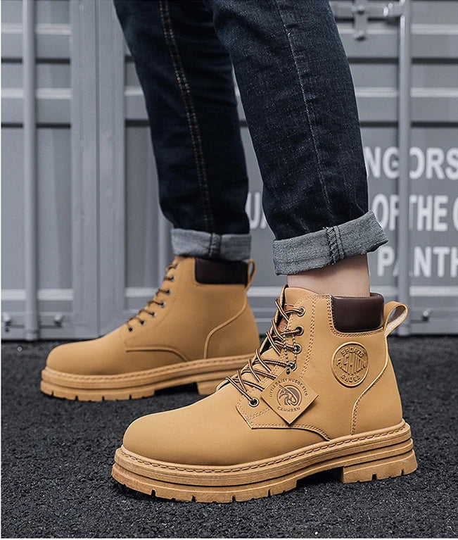 New autumn men shoes boots High Top Fashion Motorcycle Leather Shoes Outdoor leisure comfortable Boots male Lace-Up Botas