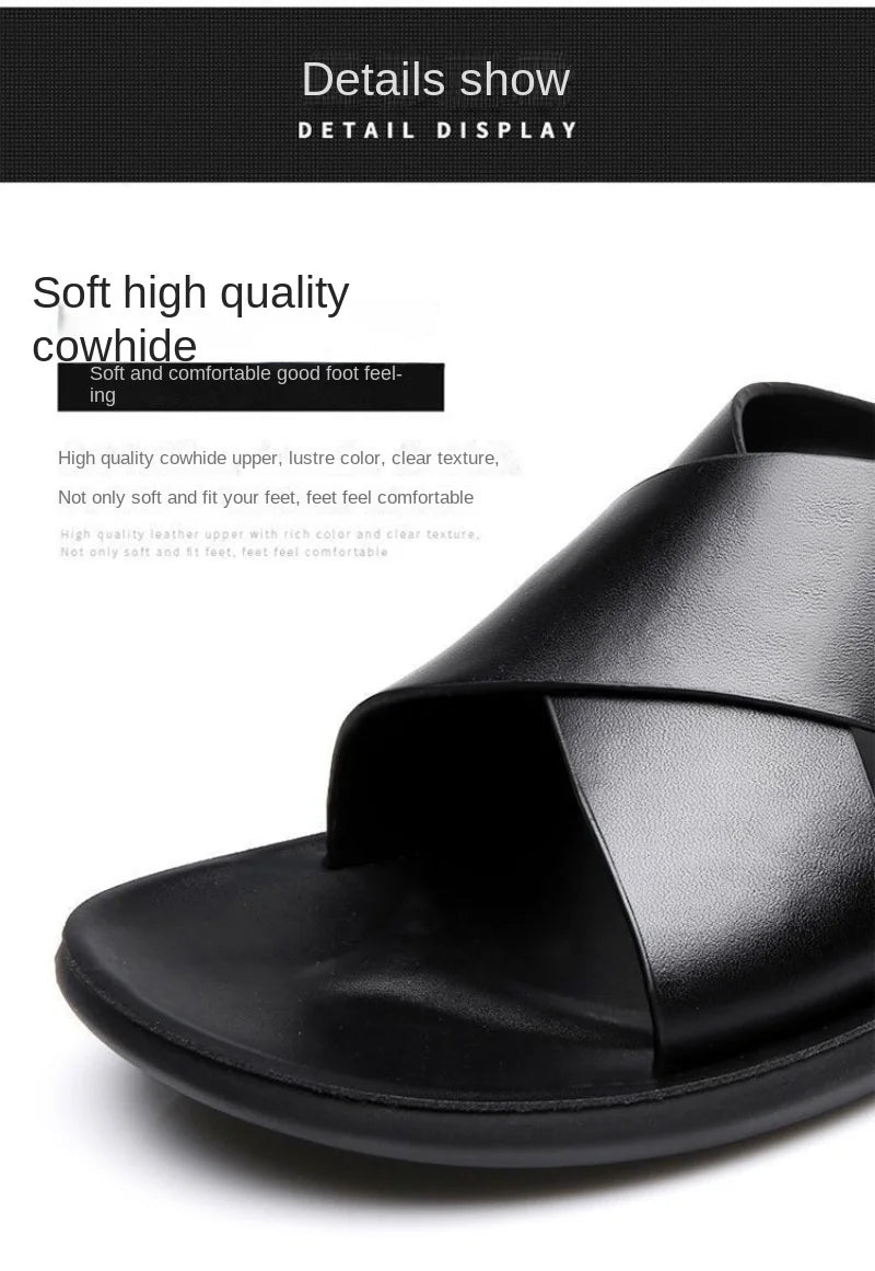 Men's Slippers Fashion Leather Slippers Outdoor Non Slip Beach Shoes for Men Light EVA Soft Sole Slippers 2025Summer New Slides