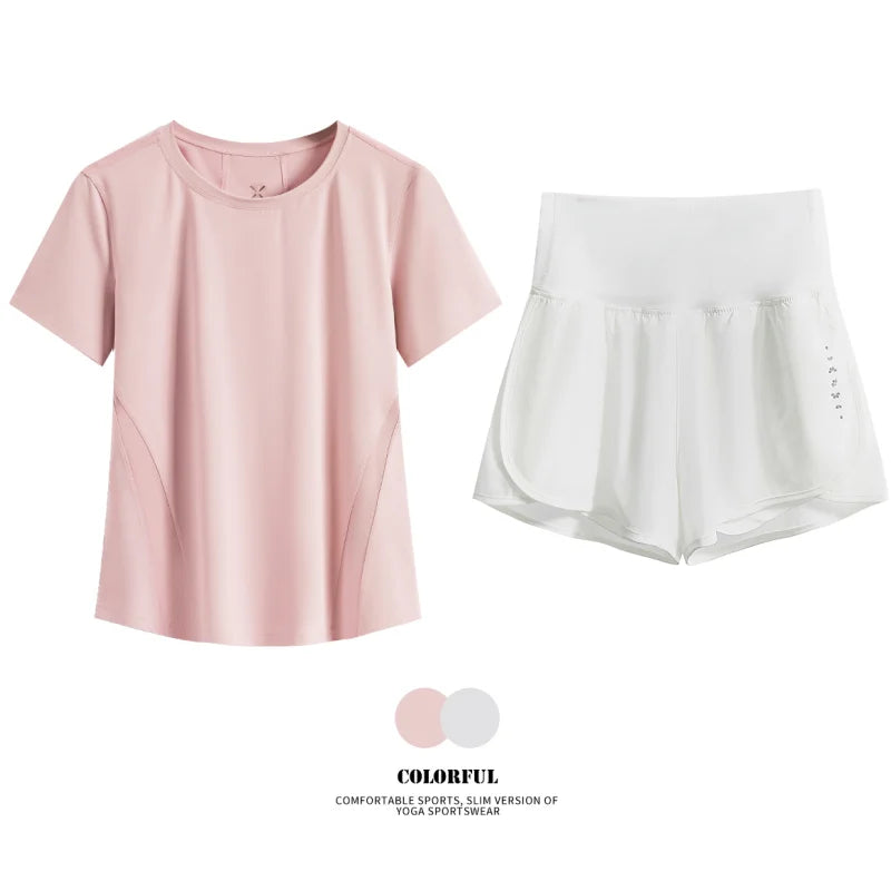 DRUR Women Summer Breathable Short Sports Set Loose Fit Workout Suit for Women 2 Piece Running Tracksuit Sportswear Outfit New