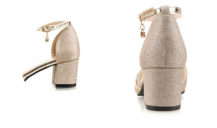 Women's High Heels Fashion High Quality Women Sandals Golden Party Night Club Pumps Sexy Sequins Women Shoes Sandalias de mujer