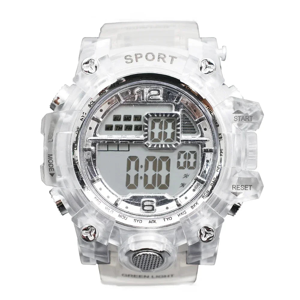 Outdoor Sport Transparent Digital Watch Men Women Alarm Clock 5Bar Waterproof Shock Creative Watches LED Display Wristwatch
