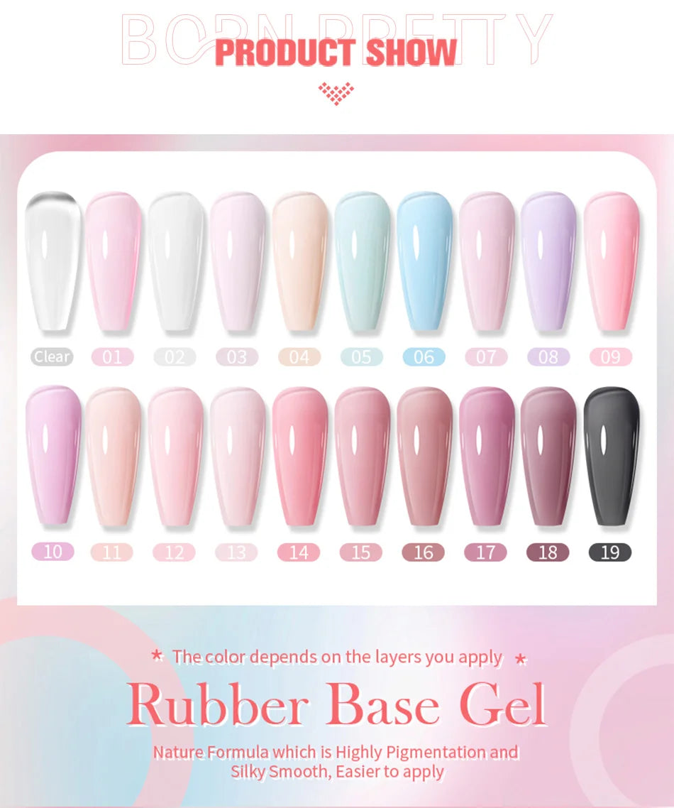 BORN PRETTY 15ml Milky Pink Rubber Base Gel Nail Polish Glitter Semi-Permanent Varnish Soak Off Self Leveling UV LED Polish