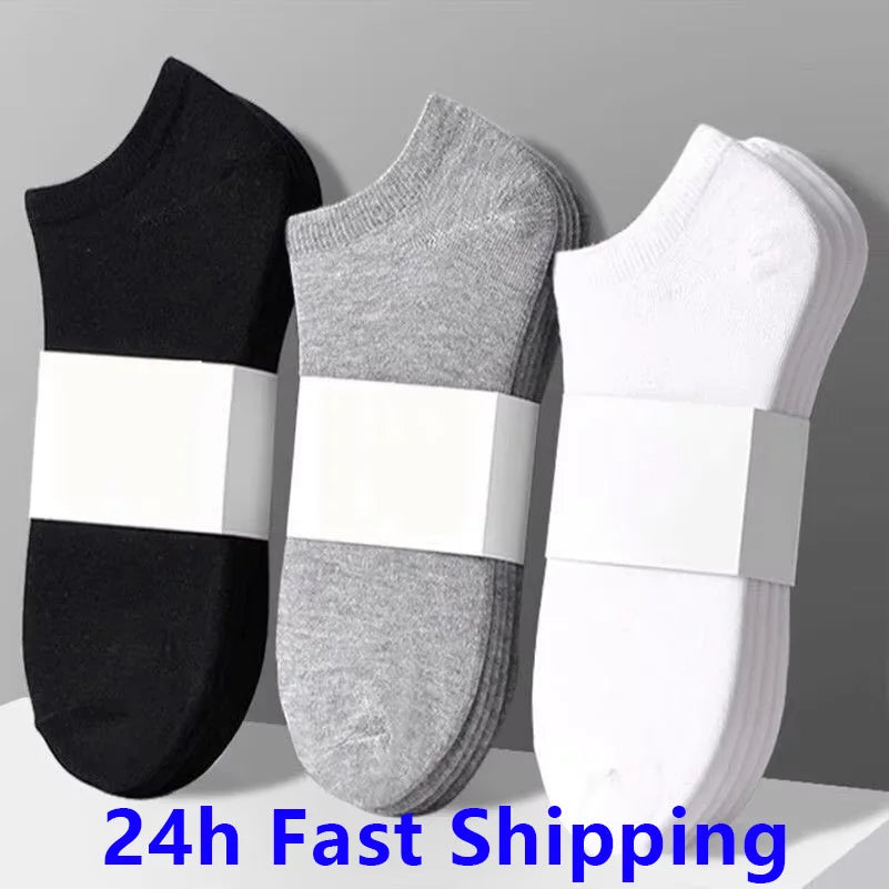 10pcs=5 Pairs Low Cut Mens Socks Solid Color Black White Grey Breathable Cotton Sports Socks Female Male Short Ankle Socks Women