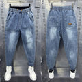 New Men's Loose Harem Jeans Elastic Waistband Slim Straight Leg Pants for Spring Autumn Low Rise Bottom Person Denim Trousers