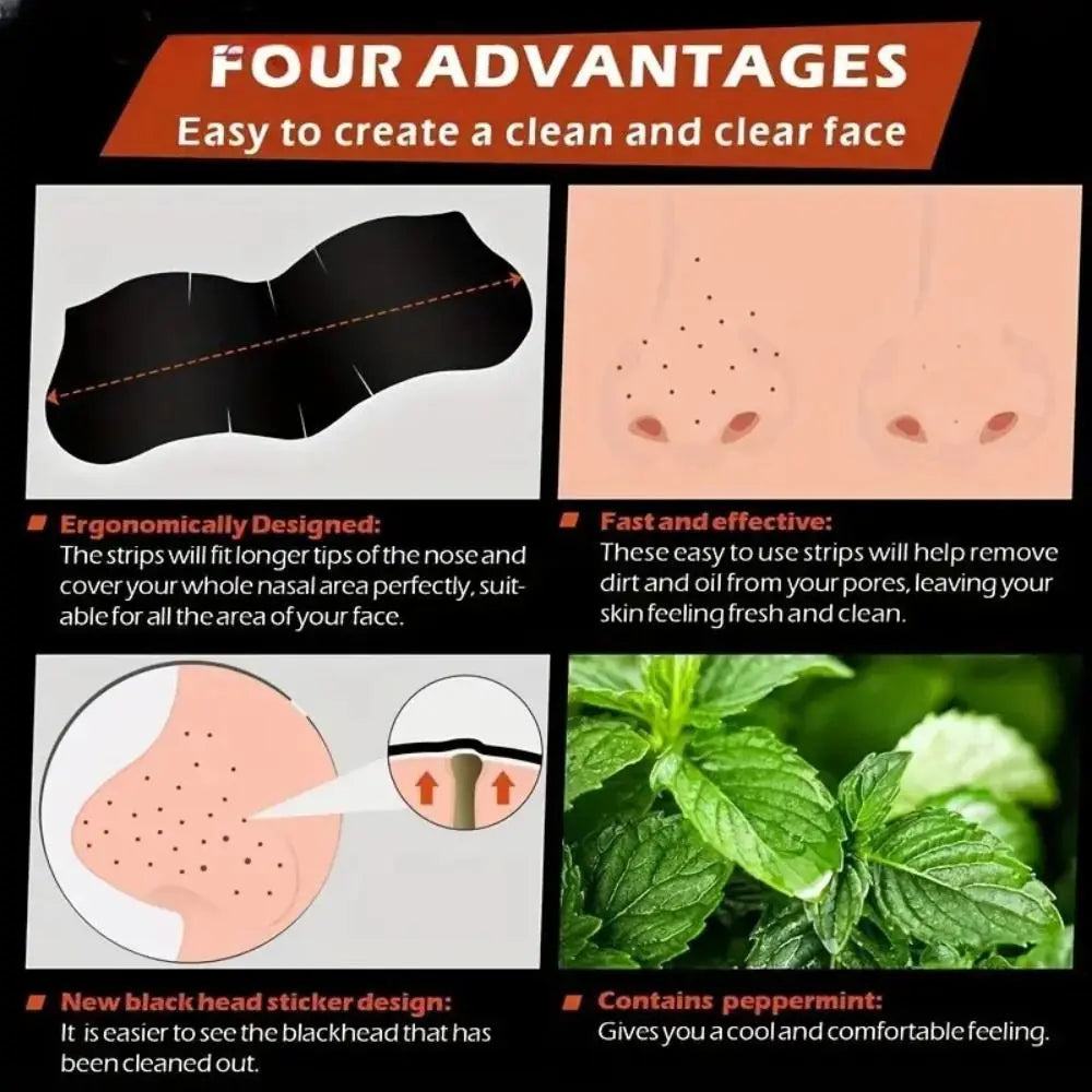 10PCS New Deep Cleaning Nose Patch Shrink Pore Bamboo Charcoal Blackhead Remover Shaped Black Nose Pore Strips Women Beauty